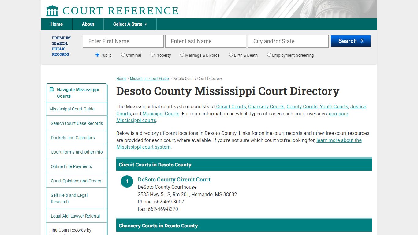 Desoto County Mississippi Court Directory | CourtReference.com